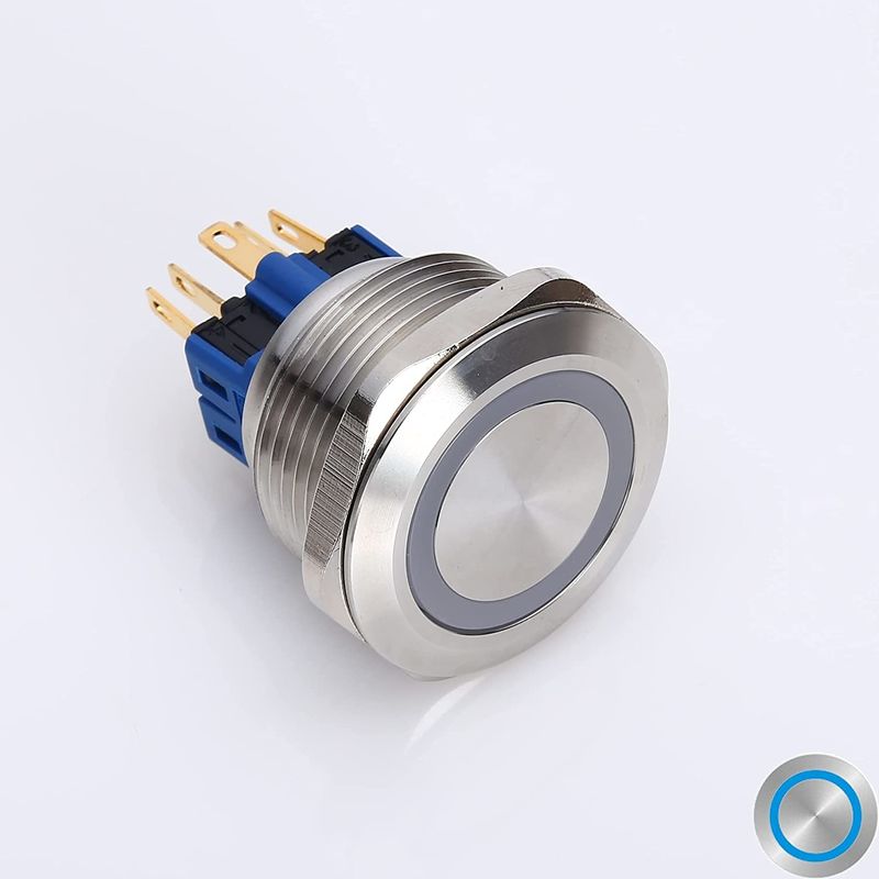 سوئیچ‌های دکمه‌ای فلزی 28 میلی‌متری نورانی حلقه‌ای گرد 500 ولتی LED