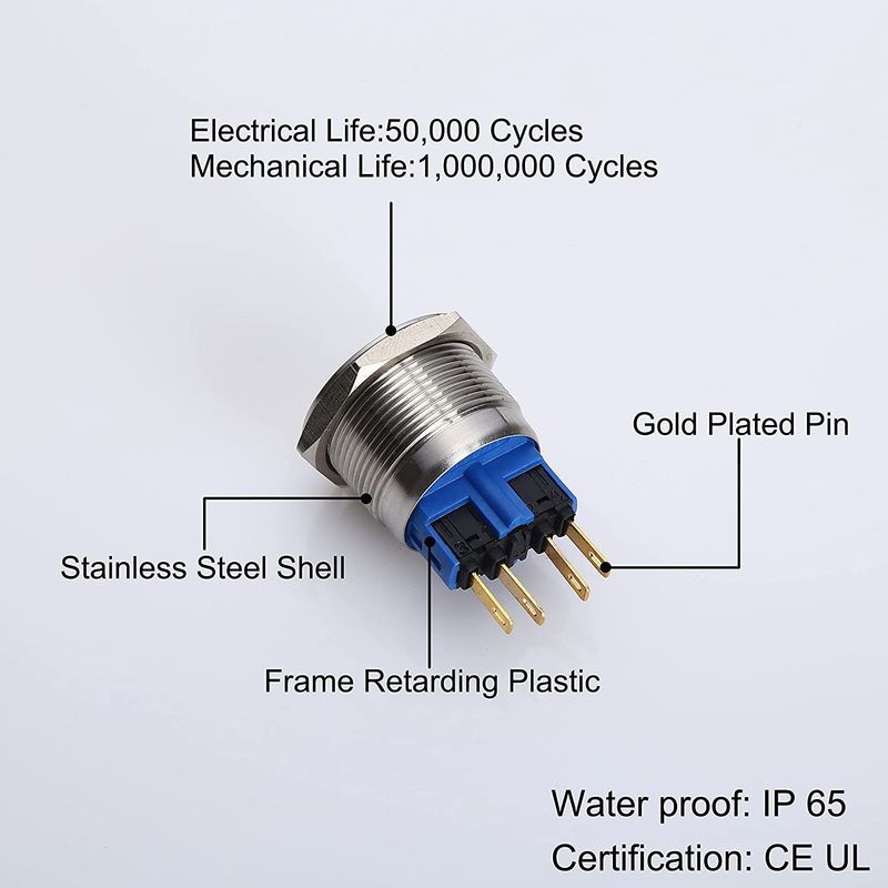 سوئیچ‌های دکمه‌ای فلزی 28 میلی‌متری نورانی حلقه‌ای گرد 500 ولتی LED