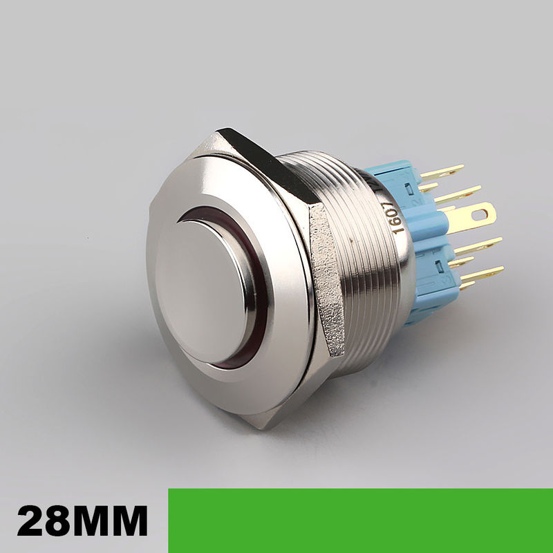 سوئیچ‌های دکمه‌ای فلزی 28 میلی‌متری نورانی حلقه‌ای گرد 500 ولتی LED