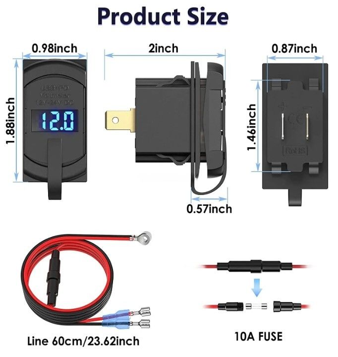 12 ولت 24 ولت شارژر USB Rocker سوئیچ شارژ سریع سوکت ضد آب سریع دوگانه Pd Qc3.0 برای ماشین ها قایق
