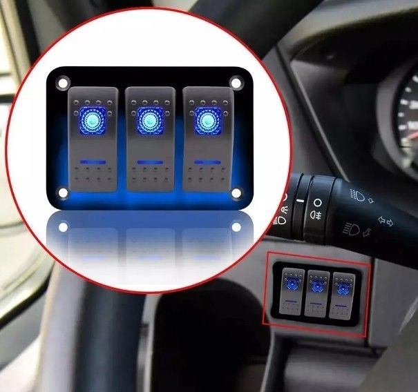 دی سی 12 ولت 24 ولت ال ای دی آبی با نور پس زمینه 3 باند آلومینیوم 5 پین ON Off Toggle Rocker Switch Panel