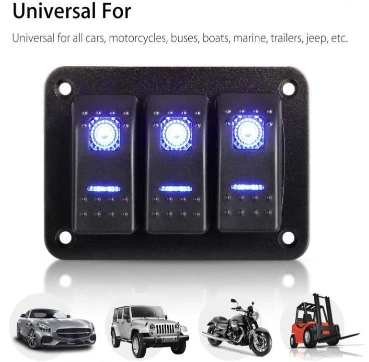 دی سی 12 ولت 24 ولت ال ای دی آبی با نور پس زمینه 3 باند آلومینیوم 5 پین ON Off Toggle Rocker Switch Panel