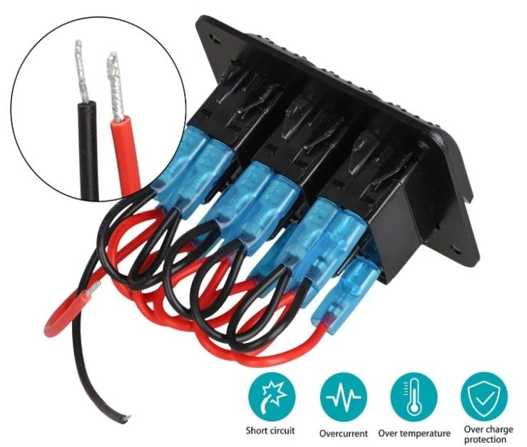 دی سی 12 ولت 24 ولت ال ای دی آبی با نور پس زمینه 3 باند آلومینیوم 5 پین ON Off Toggle Rocker Switch Panel