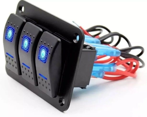دی سی 12 ولت 24 ولت ال ای دی آبی با نور پس زمینه 3 باند آلومینیوم 5 پین ON Off Toggle Rocker Switch Panel