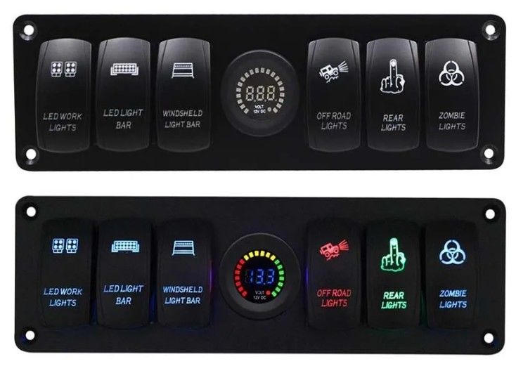 رنگ ولت متر 6 گینگ DC12V 24V LED روشن 5 PIN Rocker Switch Panel برای کاروان خودرو دریایی