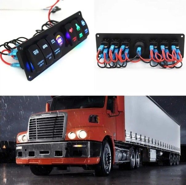 رنگ ولت متر 6 گینگ DC12V 24V LED روشن 5 PIN Rocker Switch Panel برای کاروان خودرو دریایی