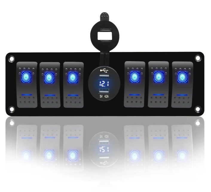 رنگ ولت متر 6 گینگ DC12V 24V LED روشن 5 PIN Rocker Switch Panel برای کاروان خودرو دریایی