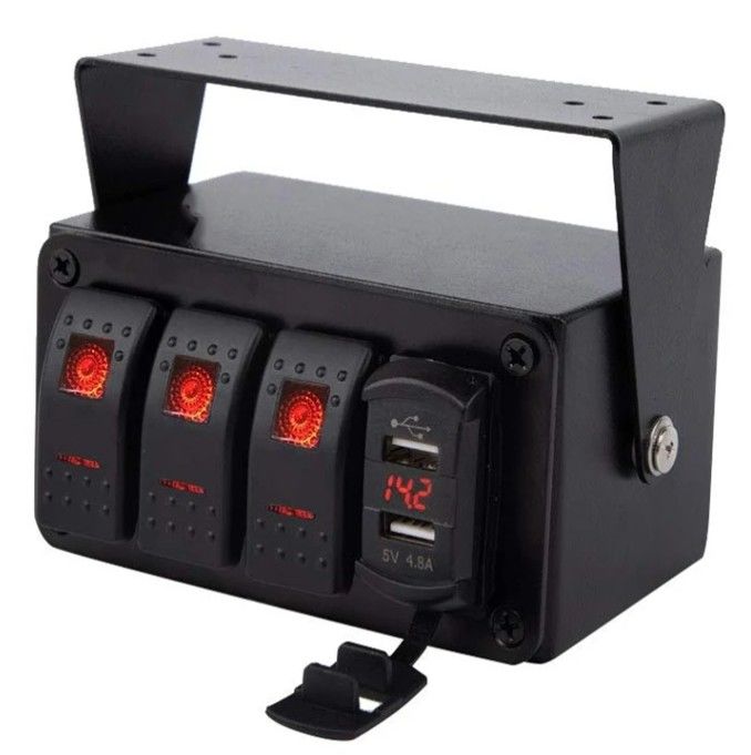 DC12V 24V 3 باند قرمز LED روشنایی Rocker با دو بار 4.8A USB شارژر ولت متر برای ماشین نیروی دریایی کامیون قایق