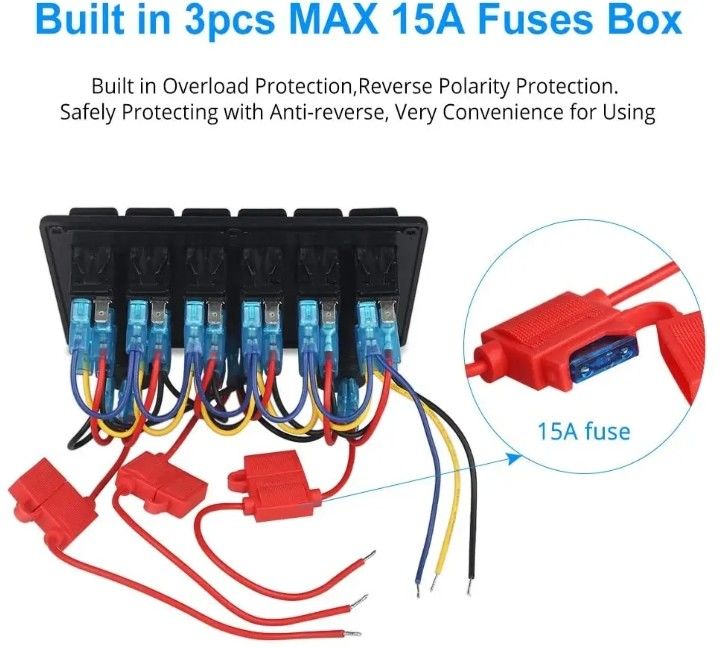 پنل سوئیچ روکر کشتی دریایی ضد آب 6 باند با سوکت دوگانه USB 3.1A ولت متر چراغ ال ای دی آبی